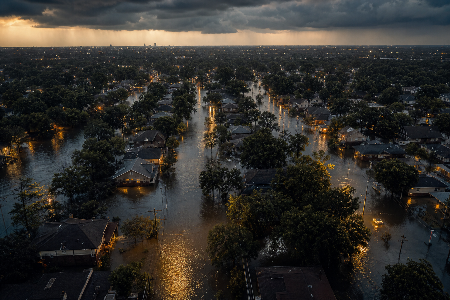 Hurricane flooding aerial view