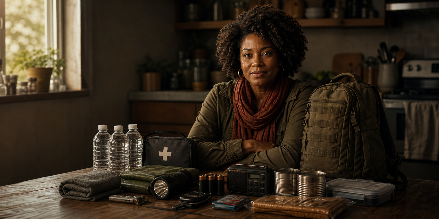 Prepared woman with emergency kit
